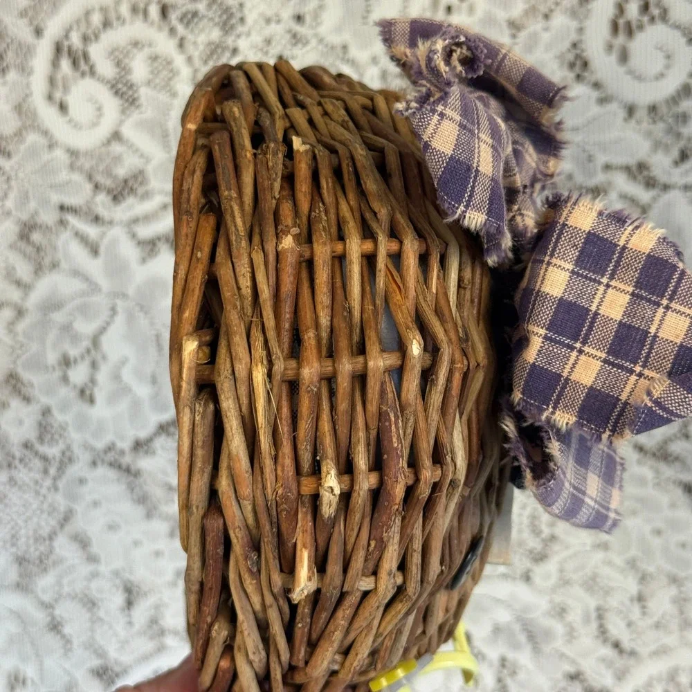 Primitive Country Rag Doll Wicker Wall Basket Farmhouse Decor Laundry Notions